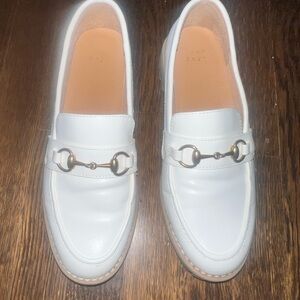White Leather Loafers with Gold Accents sale